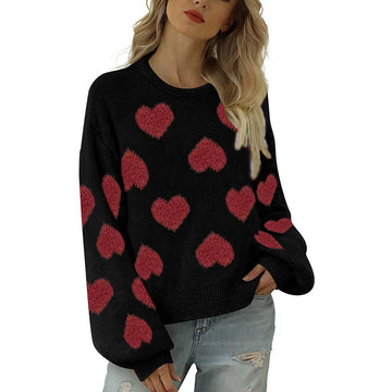 Woochic pull de Noël manches bouffantes motif cœur jacquard noir S